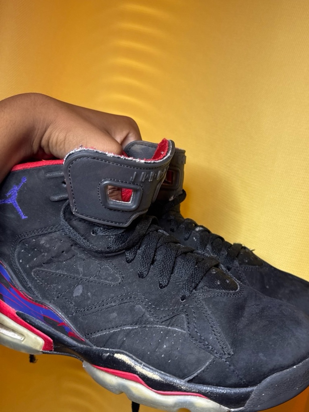 Jordan Black with Red and Blue Accents High-Top Sneakers